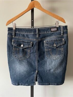 Y2K Vintage Bling Denim Jean Mini Skirt 2000s Flap Pockets Mcbling Indie Sleeze